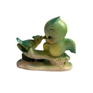 Vtg Lefton Norcrest Era Anthropomorphic Mama w/ Baby Green Bird Figurine Japan